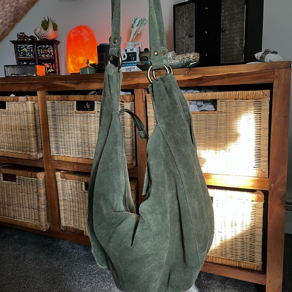 Free People Roma Suede Tote in Olive Moss